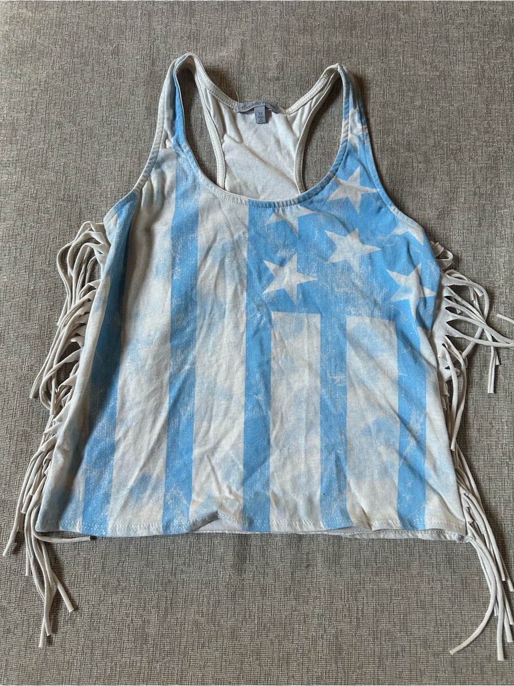 Charlotte Russe stars and strips lite blue fringed tshirt size XS